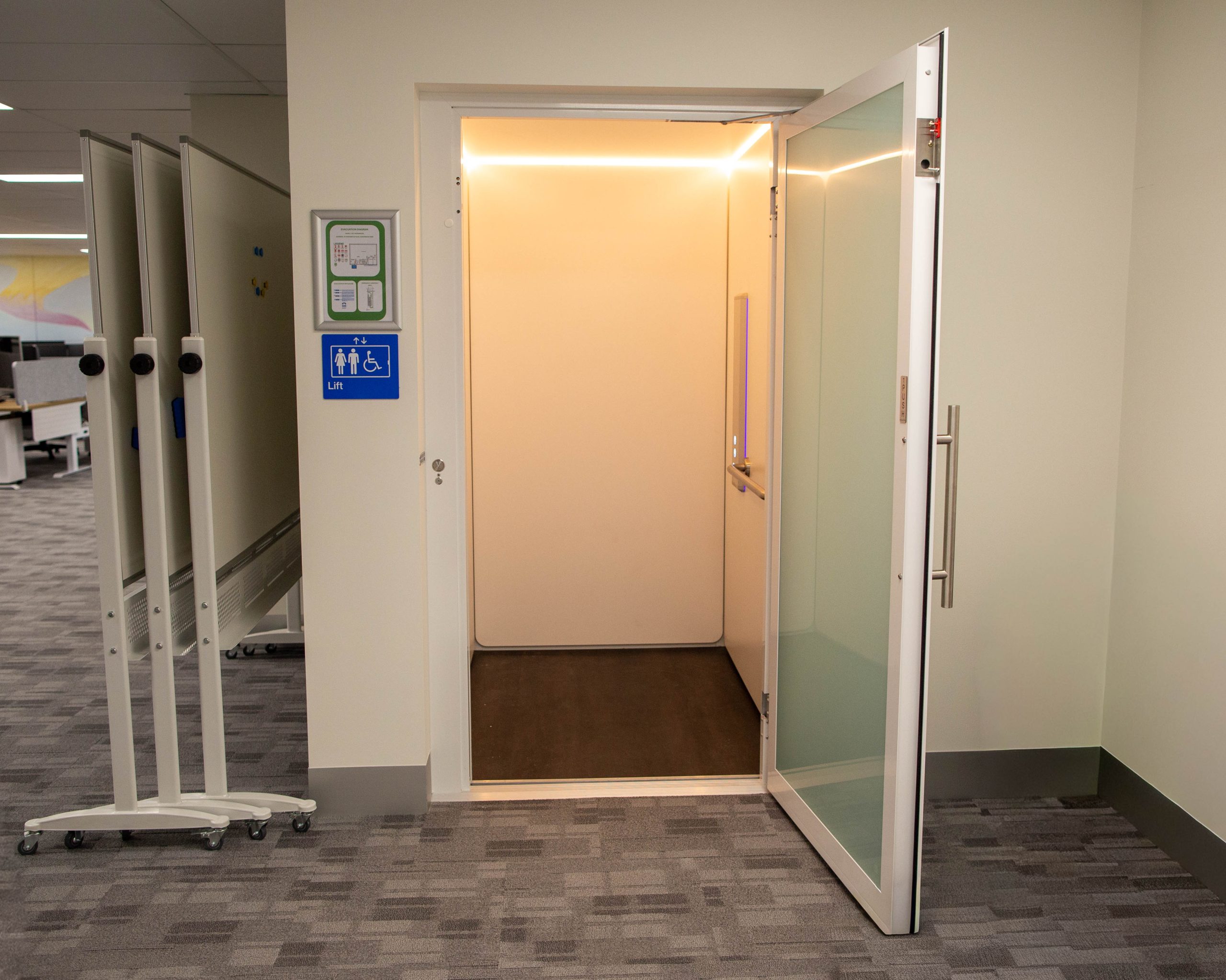 A photo taken of the new 4TEL Warabrook Warehouse office fitout, completed by North Construction