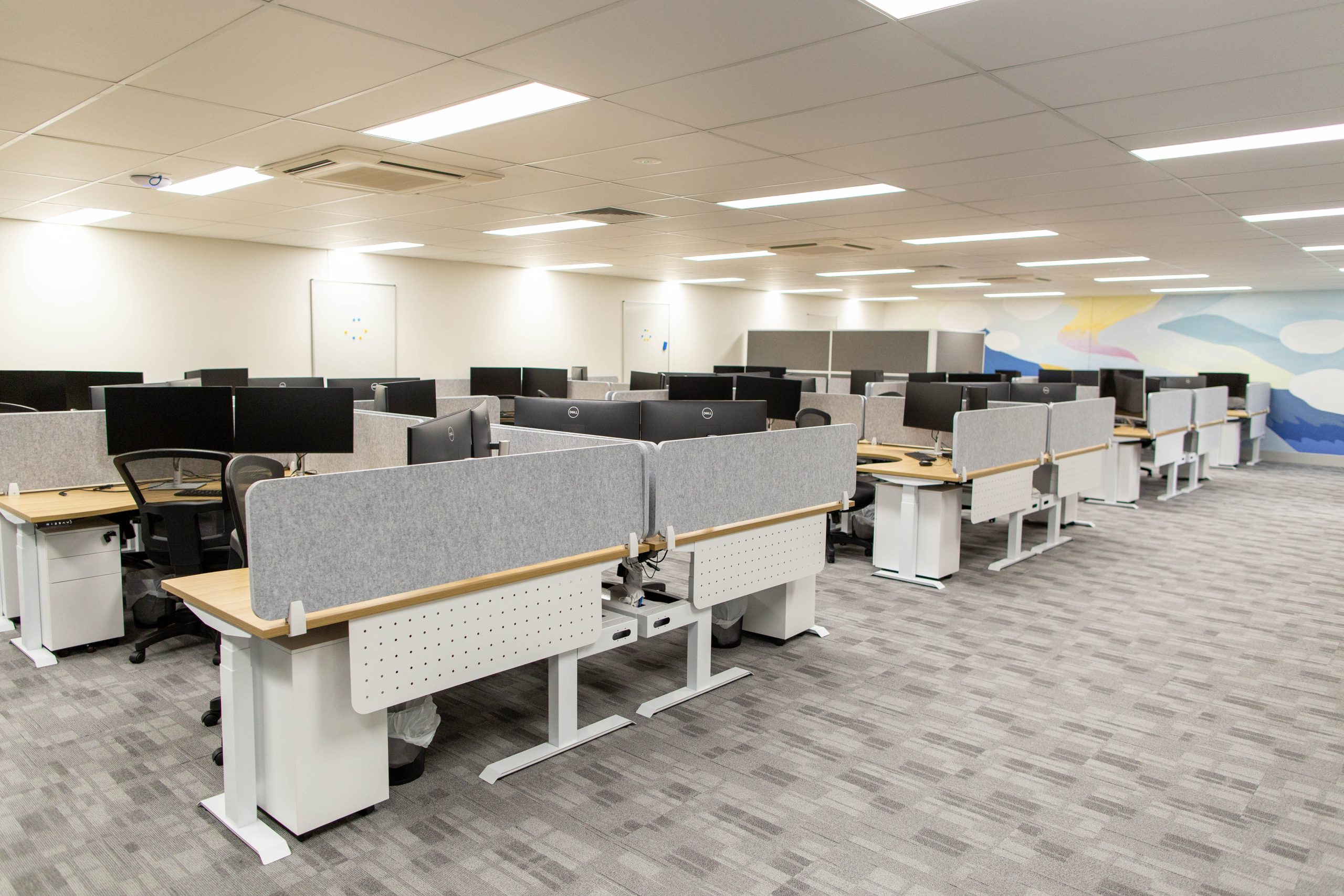 A photo taken of the new 4TEL Warabrook Warehouse office fitout, completed by North Construction