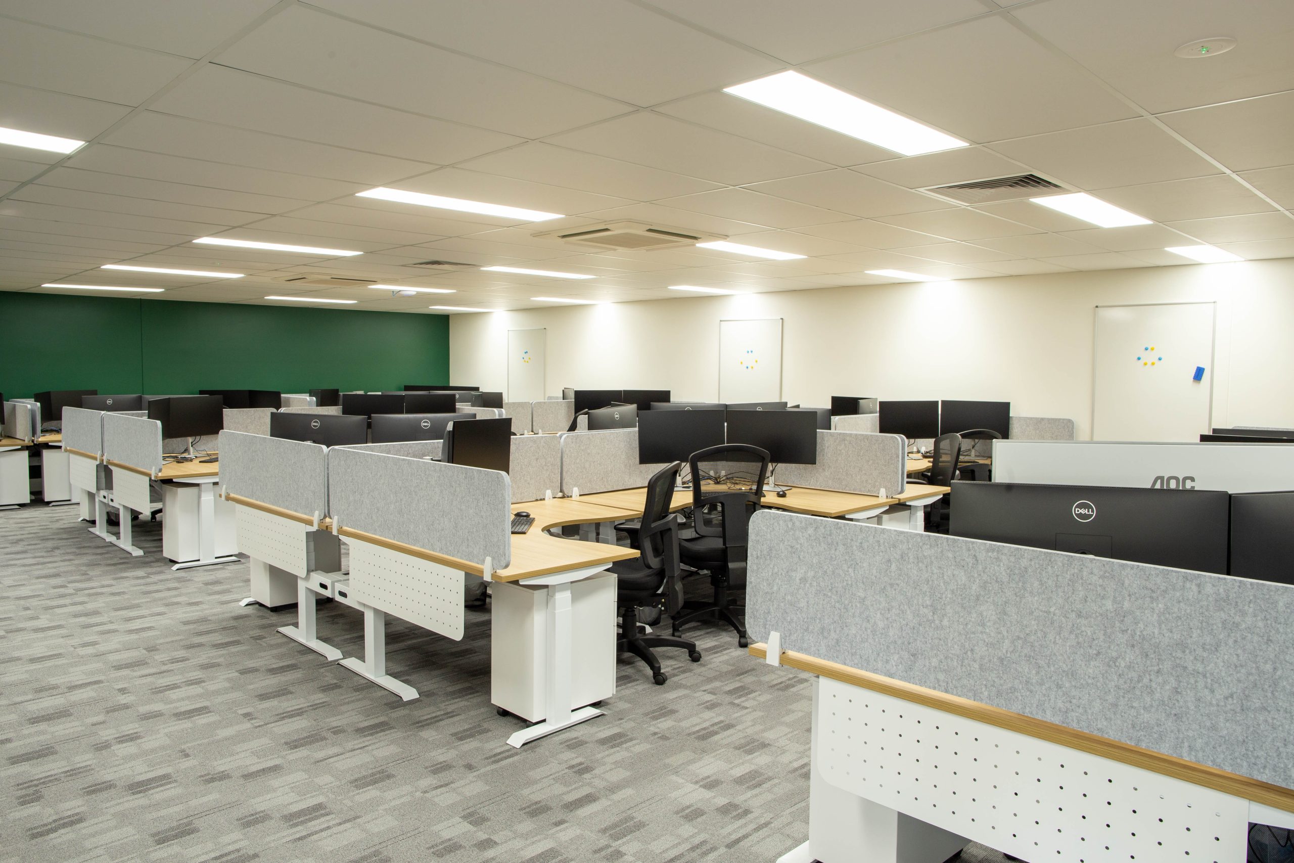 A photo taken of the new 4TEL Warabrook Warehouse office fitout, completed by North Construction