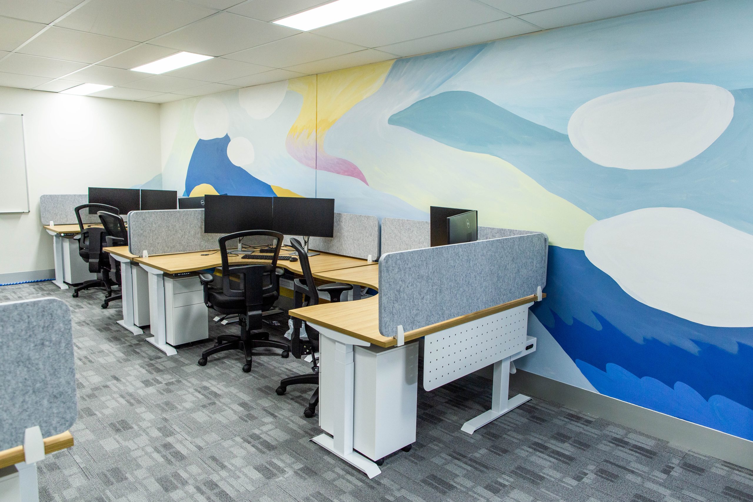 A photo taken of the new 4TEL Warabrook Warehouse office fitout, completed by North Construction