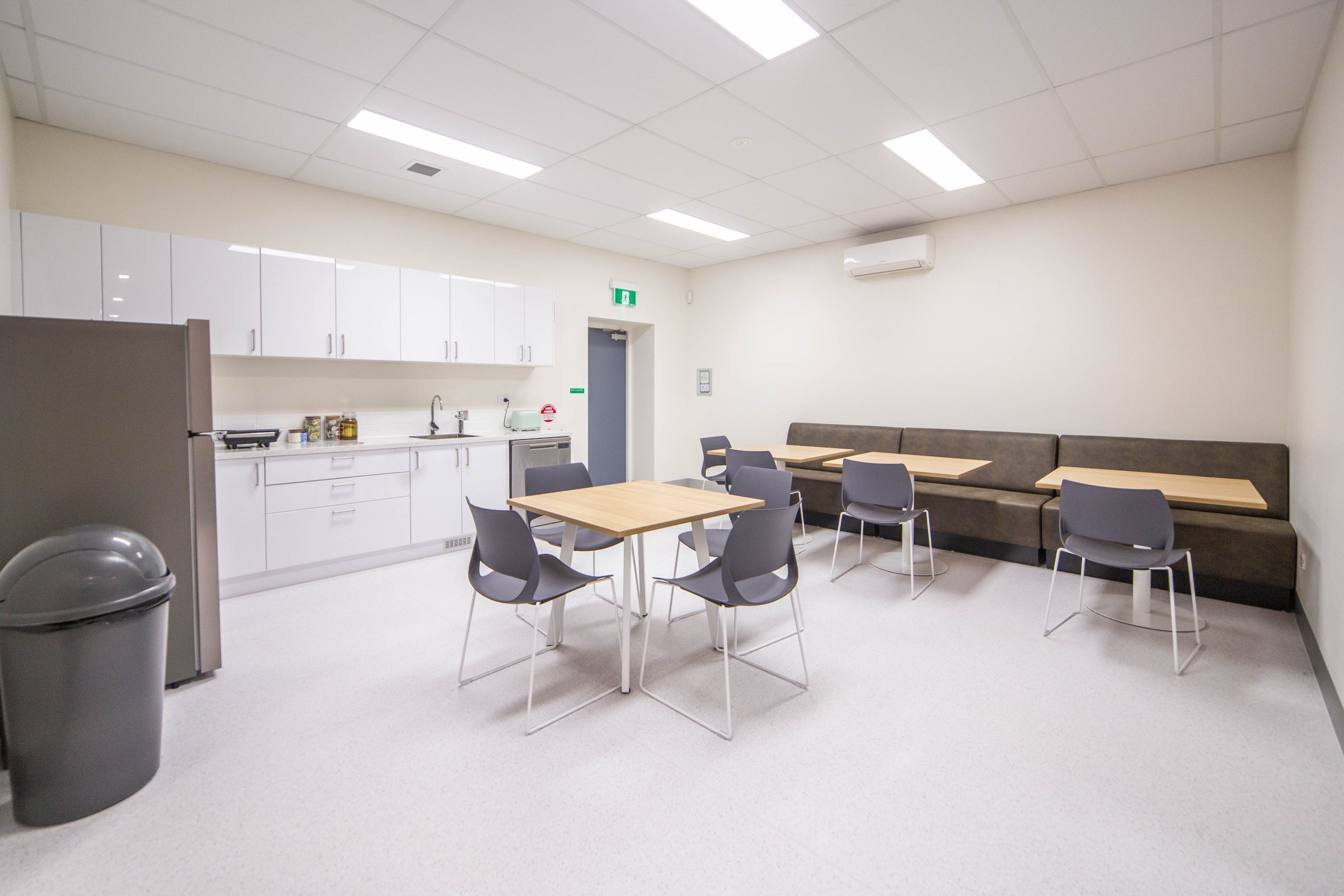 A photo taken of the new 4TEL Warabrook Warehouse office fitout, completed by North Construction