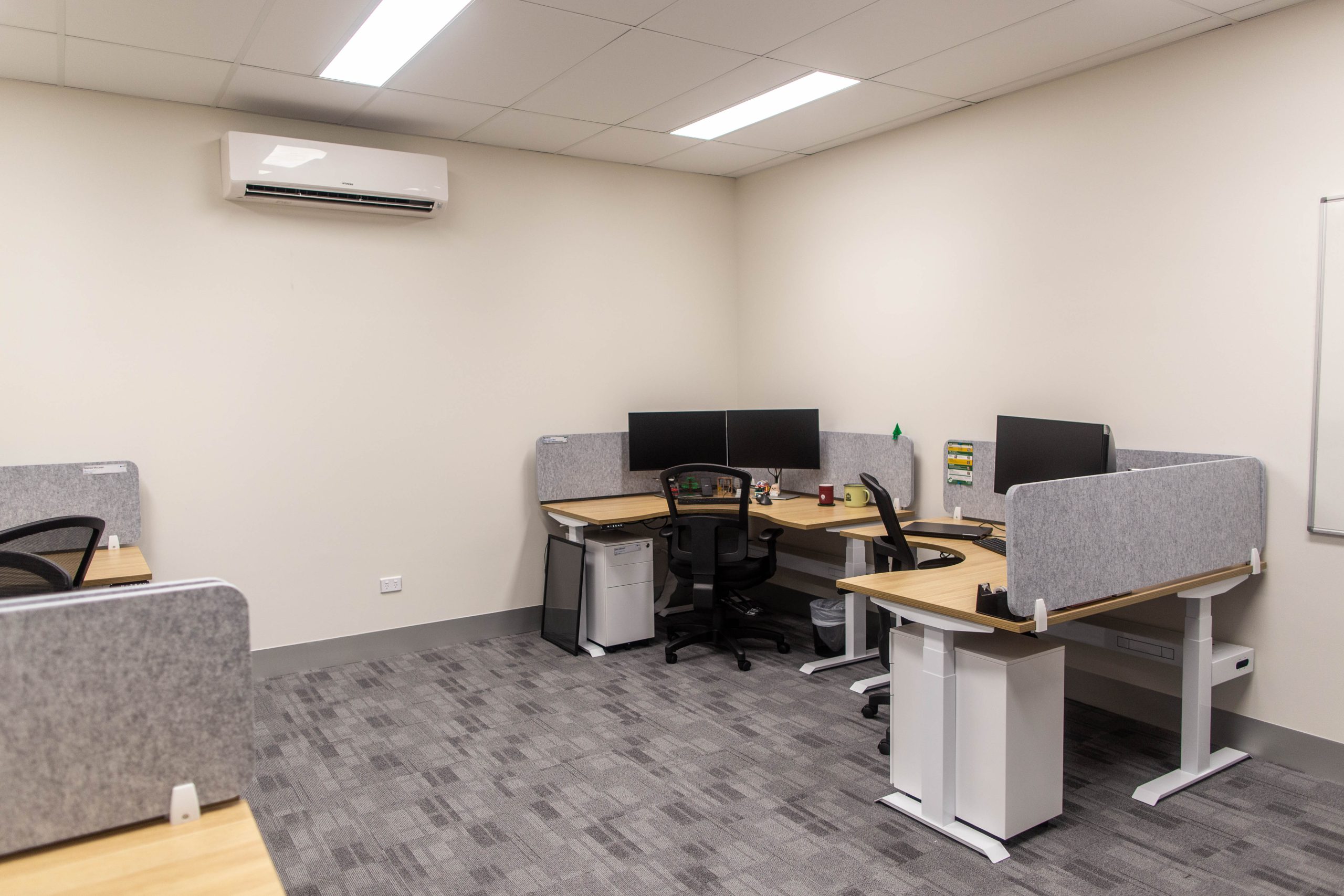 A photo taken of the new 4TEL Warabrook Warehouse office fitout, completed by North Construction