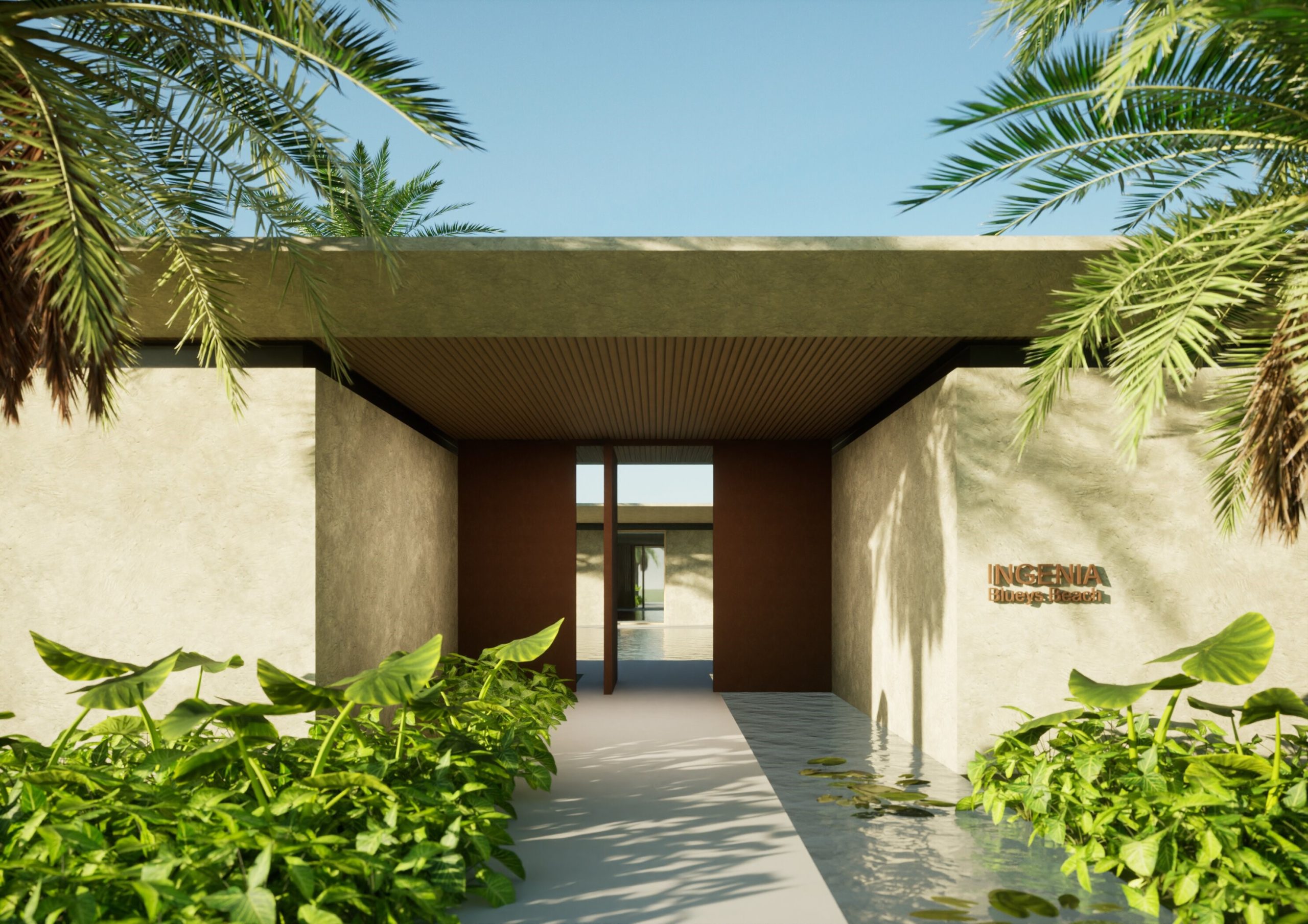 A render of the completed front entry of the North Construction build of Ingenia Blueys Beach Clubhouse