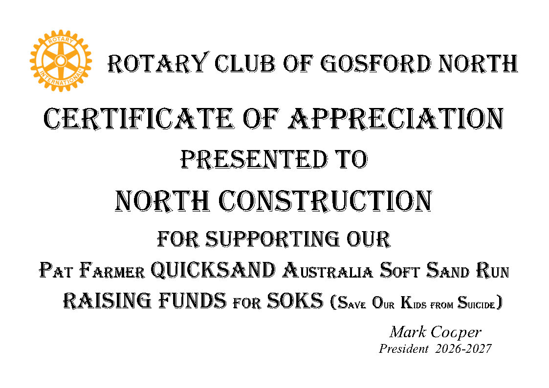 Certificate of Appreciation - North Construction